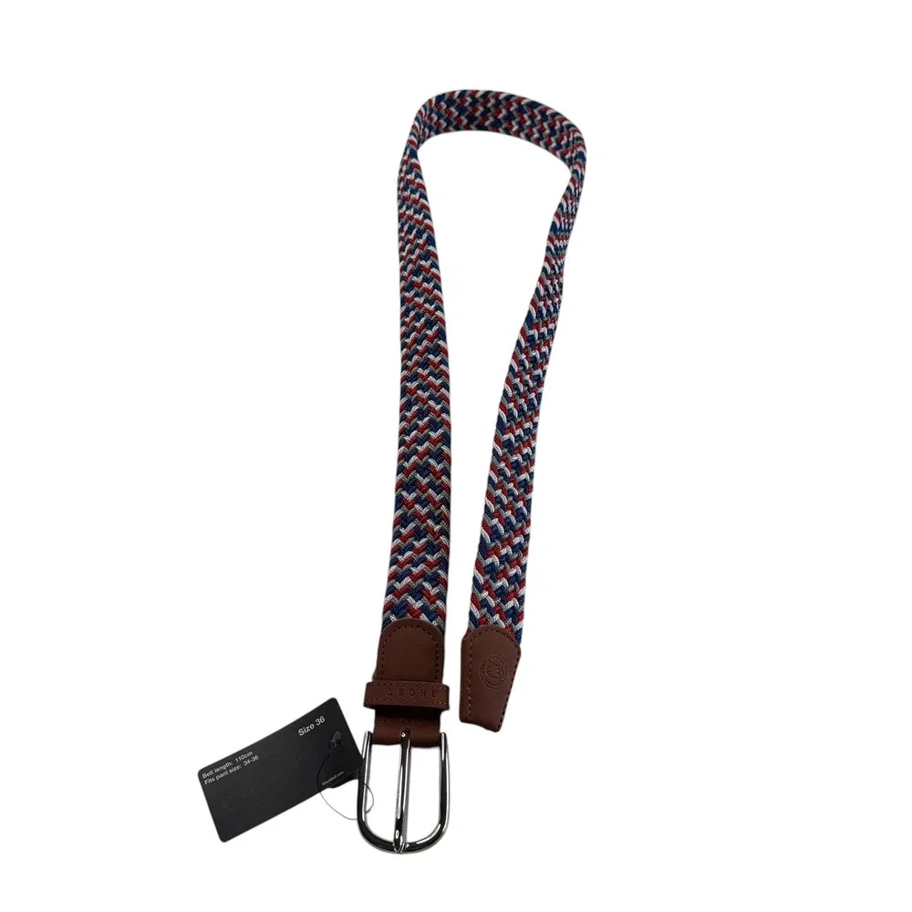 GHOST GOLF Belt Red White Blue Braided Elastic Men's Size 36 NWT Americana